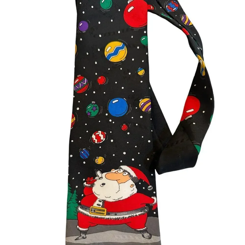 Christmas Novelty Tie Santa Claus Blows Holiday Bubble Ornaments In Starry Sky